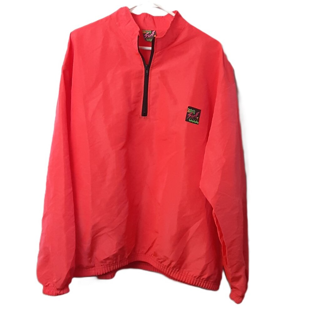 Vintage Surf Style Windbreaker 1/4 Zip Pullover Long Sleeve XL-XXL Pink/Red